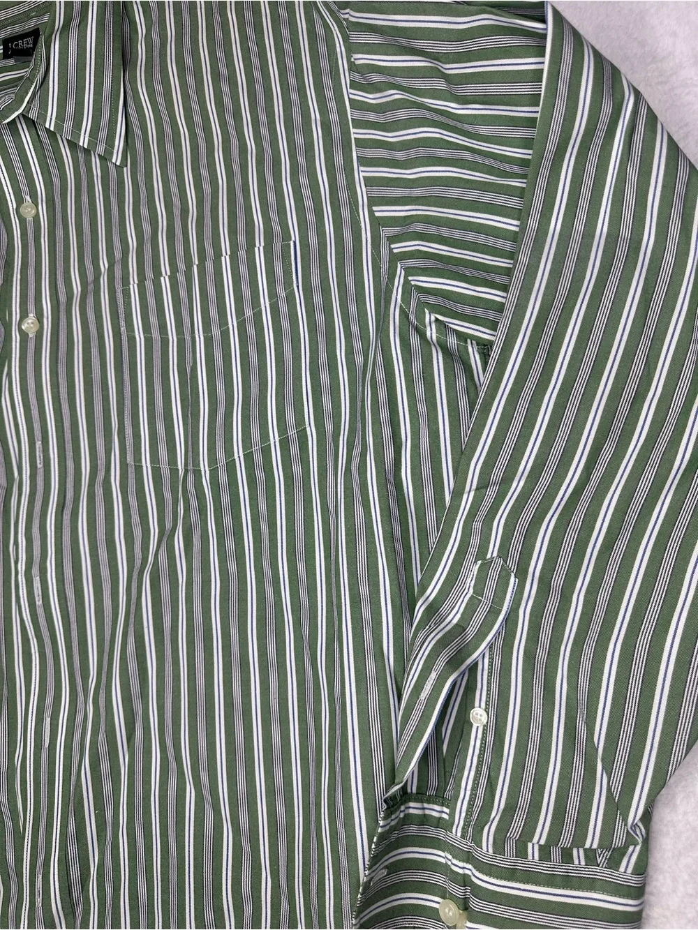 J.CREW Factory Men’s XL Green & White Striped Button-Down Shirt